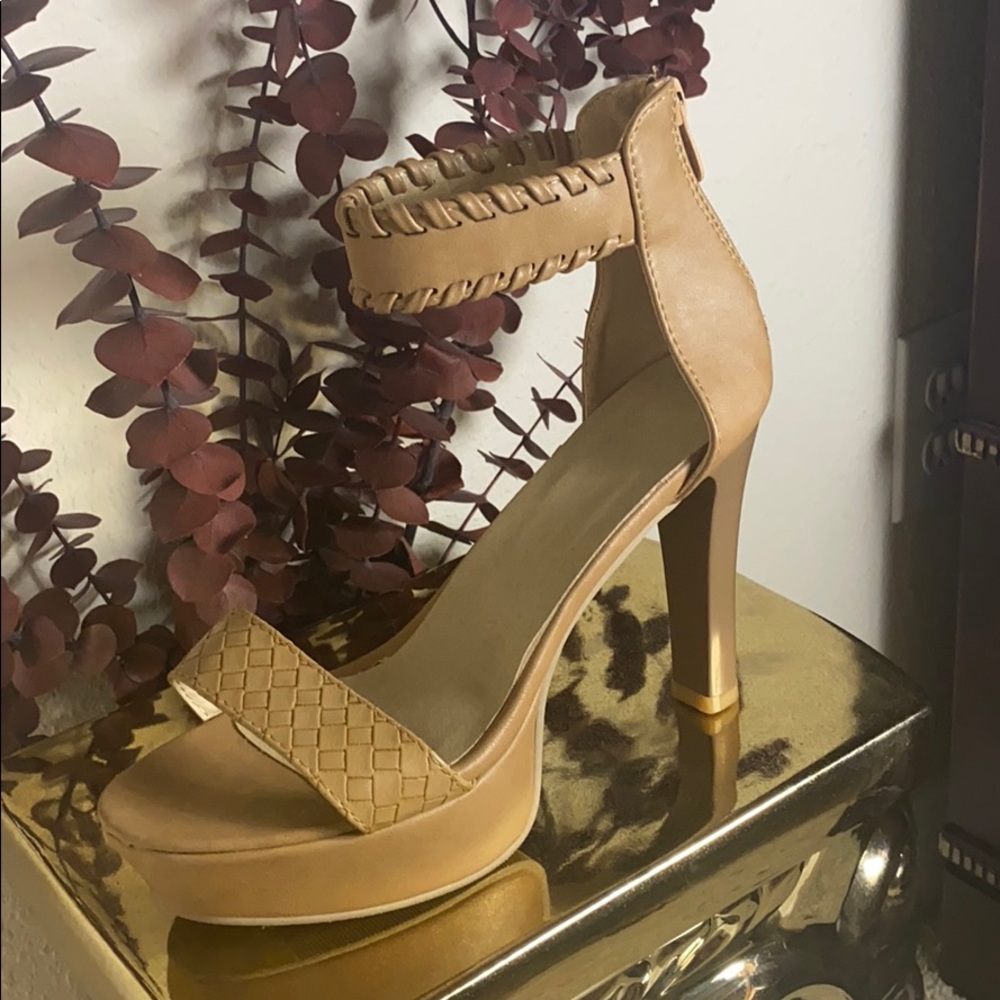 Camel Platform Open Toe Heels - Picture 2 of 5